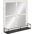 Kate and Laurel Jackson Distressed Wood Windowpane Mirror with Metal Shelf, White