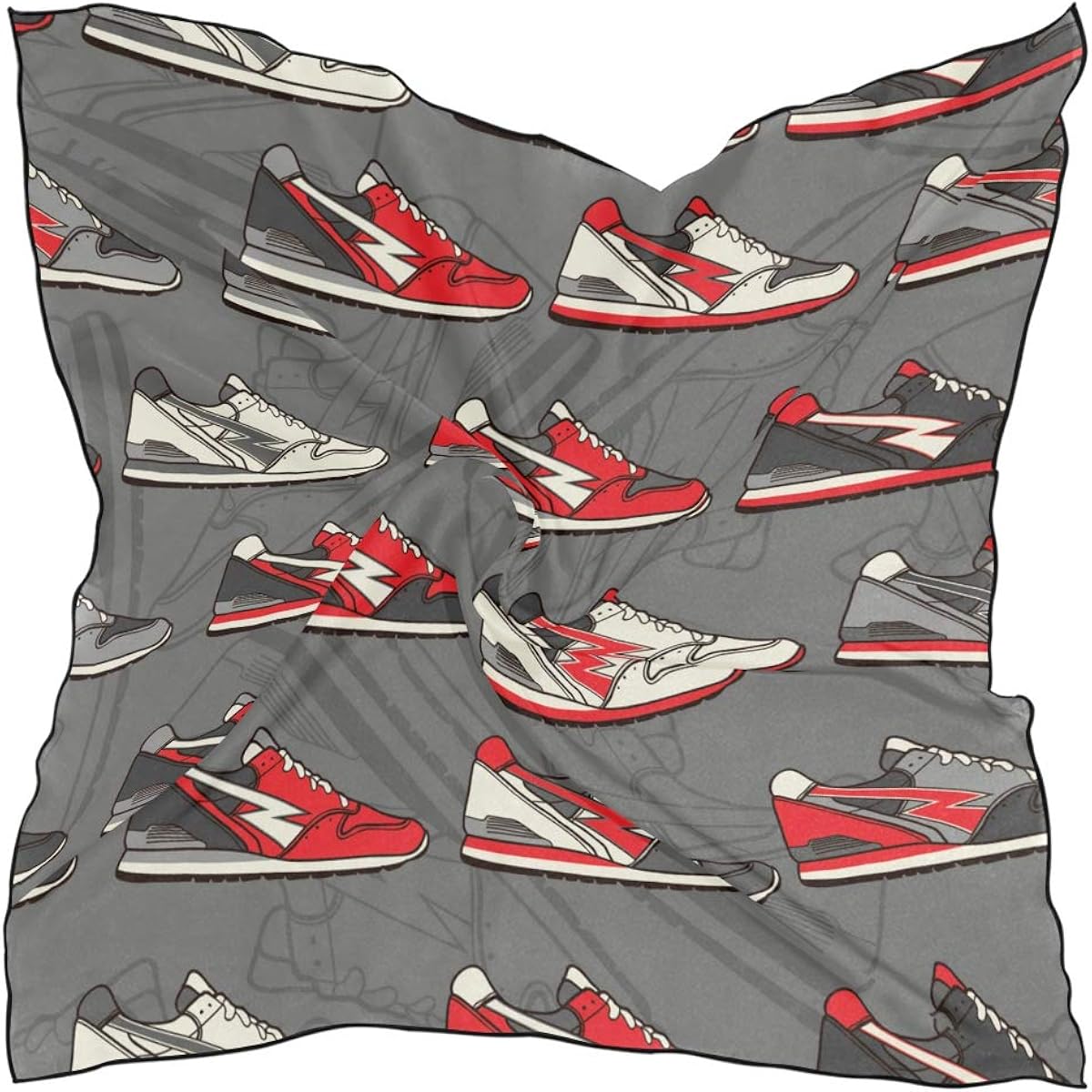Women's Soft Polyester Silk Square Scarf Sneakers Sports Hand-painted Casual Fashion Print Head & Hair Scarf Neckerchief Accessory-23.6x23.6 Inch