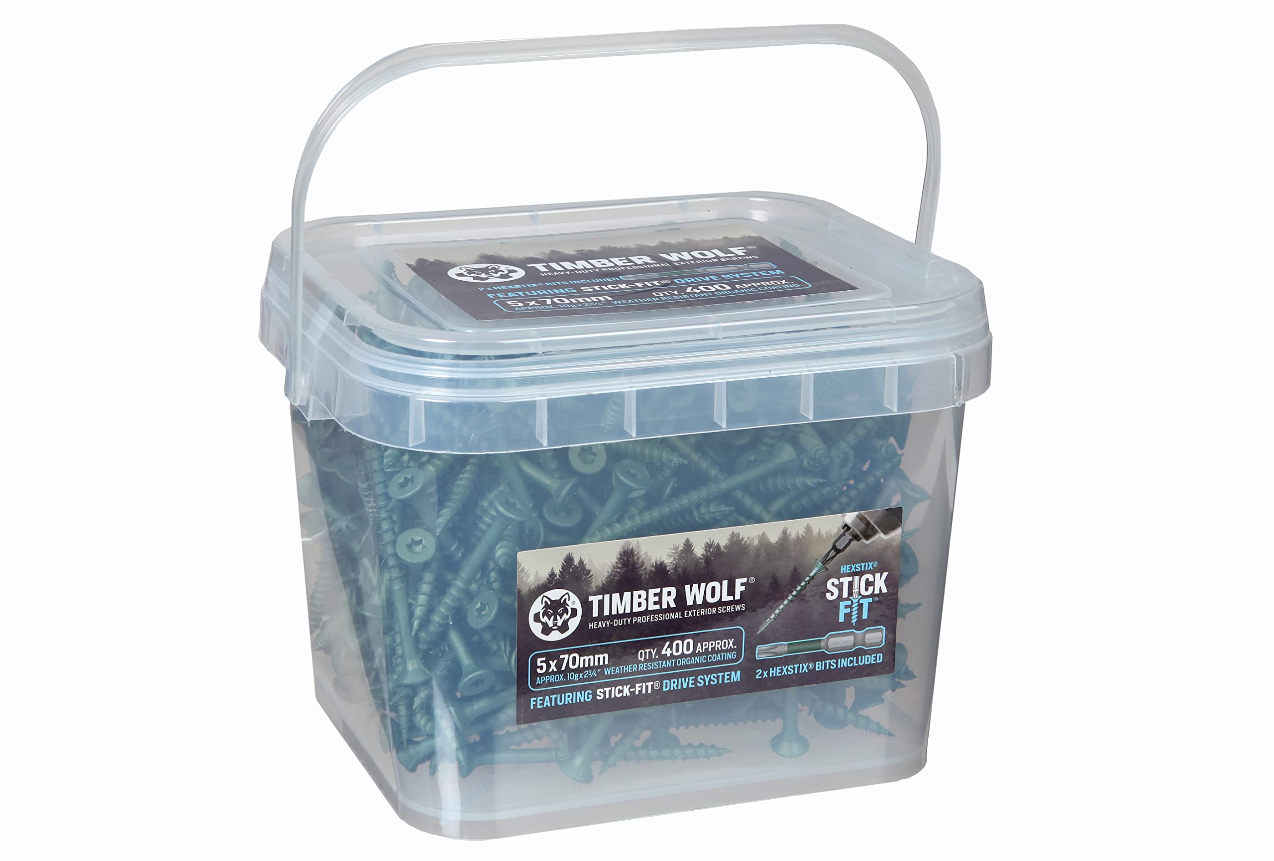 TIMBER WOLF Exterior Woodscrews - 5.0 x 70mm - Tub of 400, Green