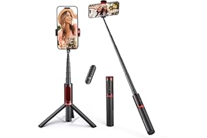 ATUMTEK Selfie Stick Tripod, Extendable 3 in 1 Aluminum Bluetooth Selfie Stick with Wireless Remote and Tripod Stand for iPhone 16/15/14/13/12/11/11 Pro/XS Max/XS/XR/X/8/7, Samsung Smartphones, Red