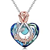 POPKIMI Rose Flower Love Heart Necklaces Gifts for Mom Grandma Nana Wife Aunt Daughter Birthday Jewelry 925 Sterling Silver Crystal Jewelry