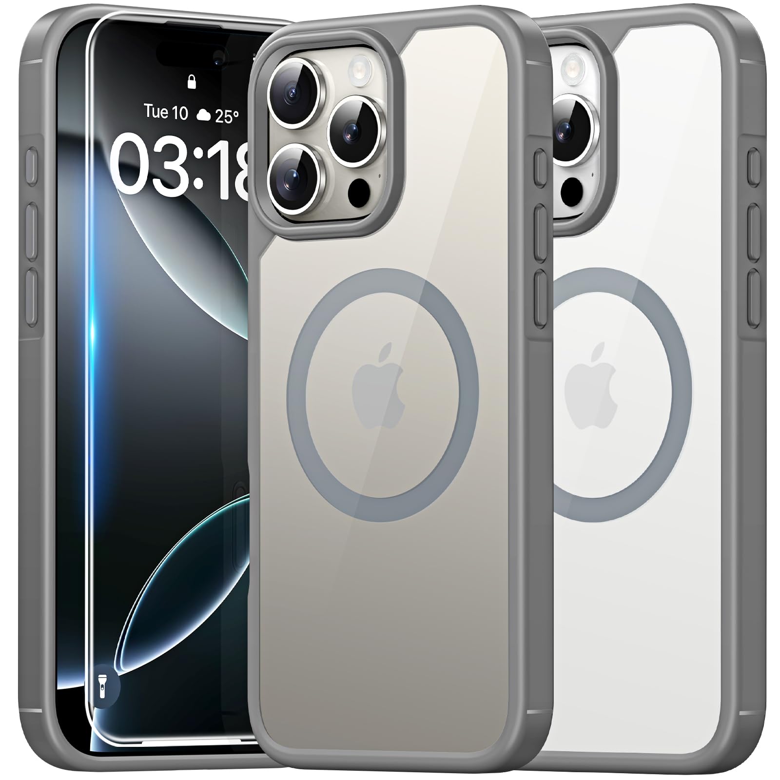TAURI Magnetic for iPhone 16 Pro Case, and HD Screen Protector, [Not-Yellowing] [Compatible with MagSafe] Shockproof Phone Case for iPhone 16 Pro 6.3 Inch - Gray