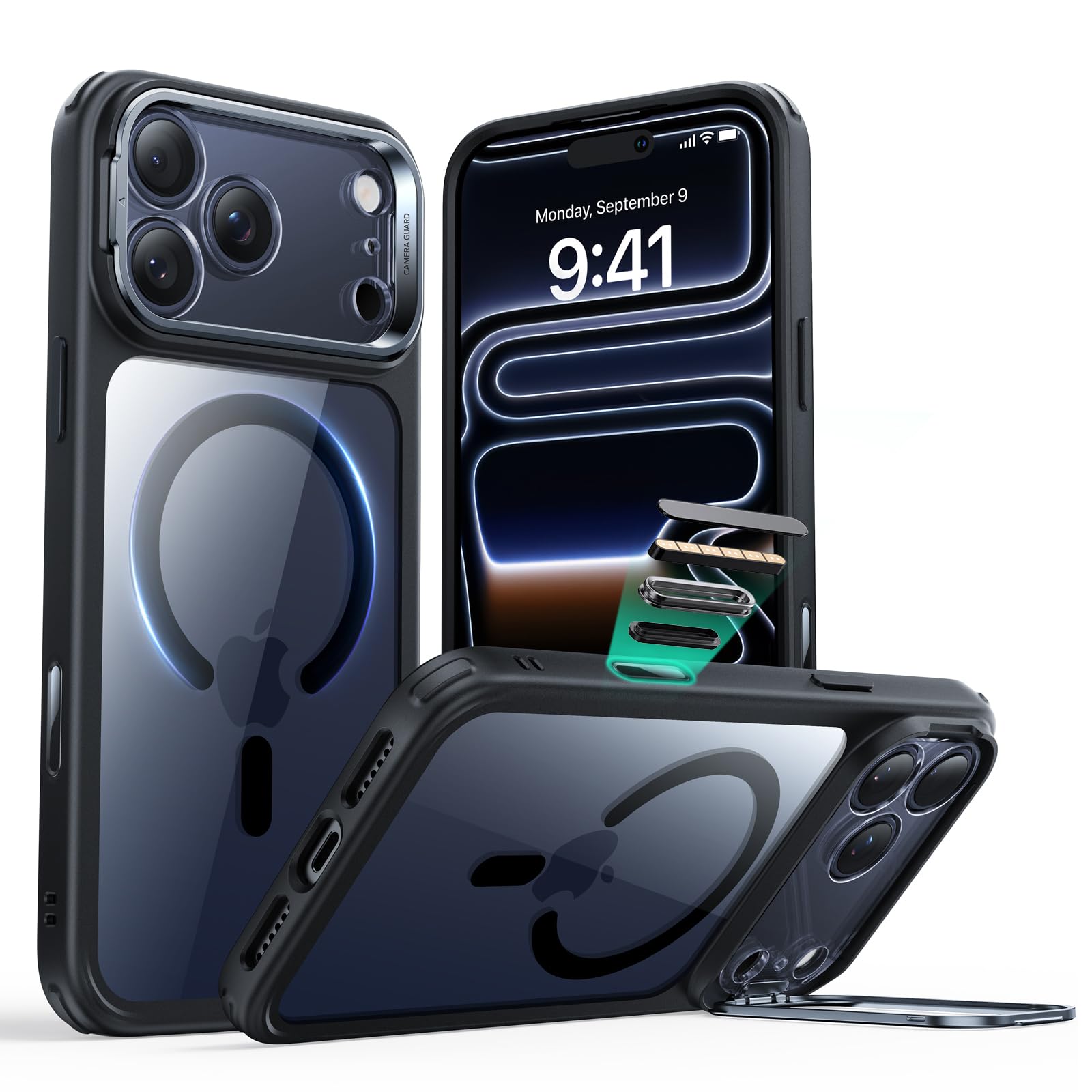 Photo 1 of ESR for iPhone 17 Pro Case with Stand, Camera Control Cover Compatible with MagSafe, Military-Grade Drop Protection Magnetic Phone Case for iPhone 17 Pro, Scratch-Resistant Back Cover, Clear Black