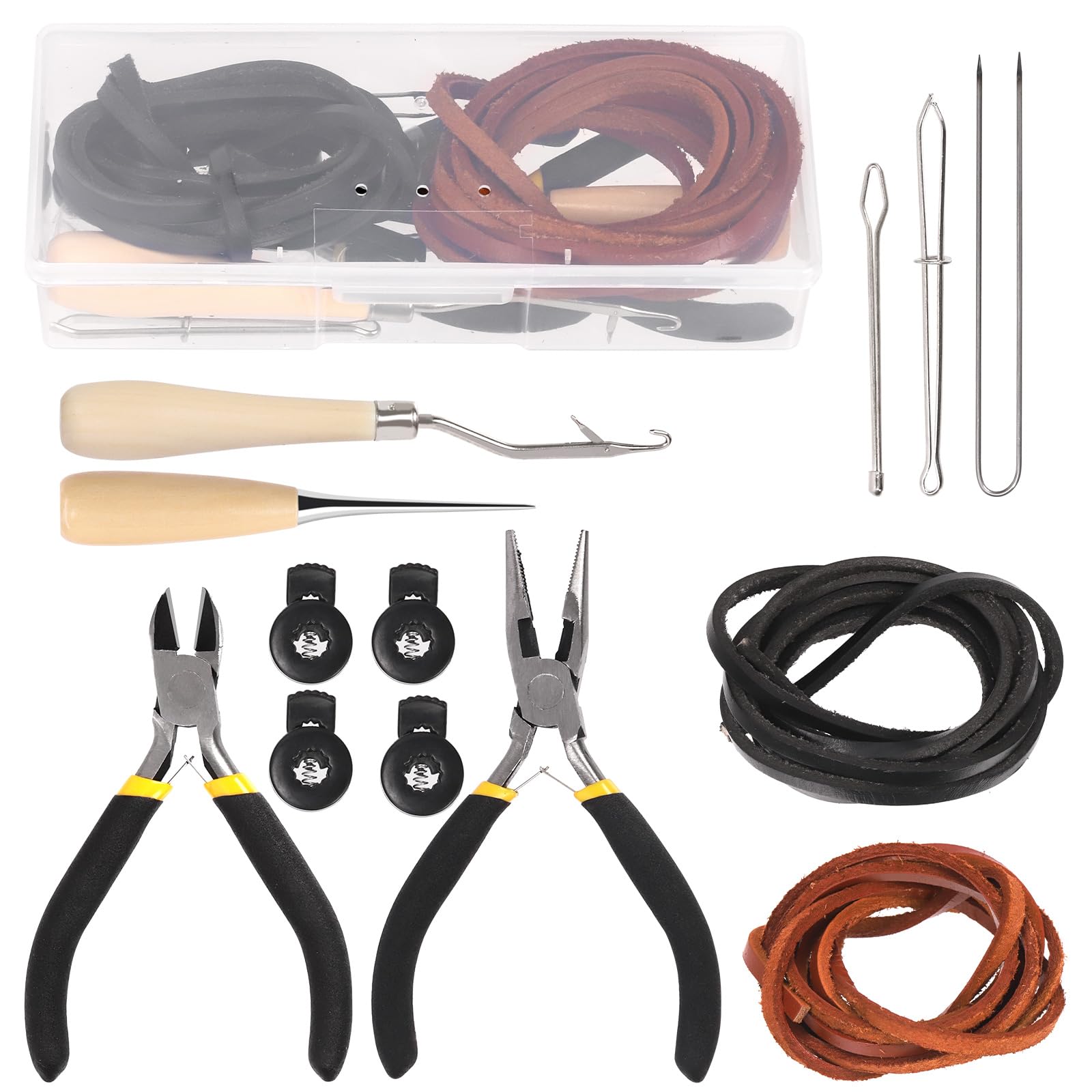 Tanstic 13Pcs Baseball Glove Relacing Kit, Softball Mitts Baseball Glove Care Kit Includes Leather Strips, Baseball Glove Lace Drawstring Threader, Glove Locks, Pliers, Lacing Tools with Storage Case