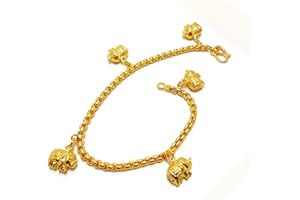 arrawana77 Elephant Bell 24k Thai Baht Gold Plated Foots Jewelry Bracelet Charm Anklet 9 Inch