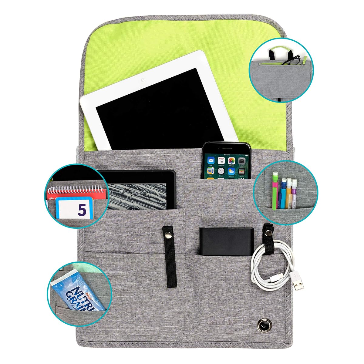 Airplane Pocket Organizer | Tray Table Cover | In Flight Seat Back Organizer Bag | Commuter Essential Travel Bag | Media Pouch For Flying | Travel Gift | Attaches To Luggage
