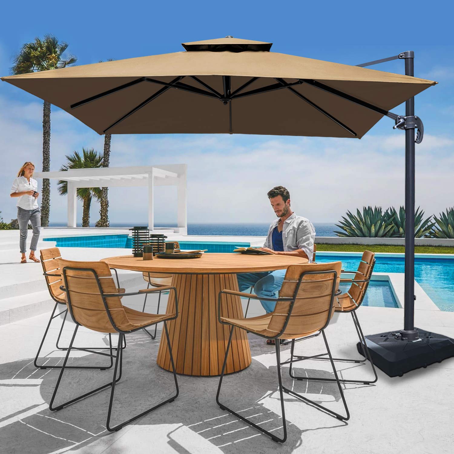 Patiassy 10 Feet Double Top Square Patio Umbrella Offset Hanging Umbrella Outdoor Market Garden Cantilever Umbrella 5 Years Non Fading Fabric All Aluminum Custom Frame Beige Amazon In Garden Outdoors