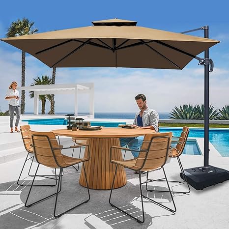 Patiassy 10 Feet Double Top Square Patio Umbrella Offset Hanging Umbrella Outdoor Market Garden Cantilever Umbrella 5 Years Non Fading Fabric All Aluminum Custom Frame Beige Amazon In Garden Outdoors