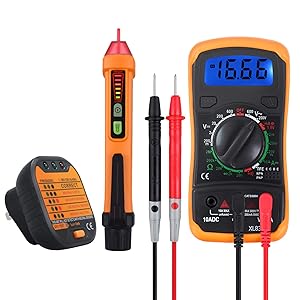 Neoteck Electrical Test Kit Includes Mini 1999 Count Digital Multimeter Non-Contact 12-1000V AC Voltage Detector Pen and Receptacle Tester for Laboratory Industry Education Factory Workshop