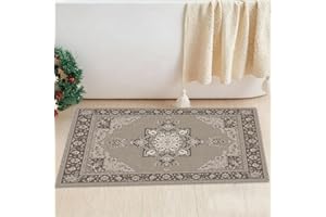 Vintage Oriental Washable Small Area Rug 1 Piece - Non-Slip Low-Pile Spill Resistant Carpet for Bathroom Kitchen Entryway Liv