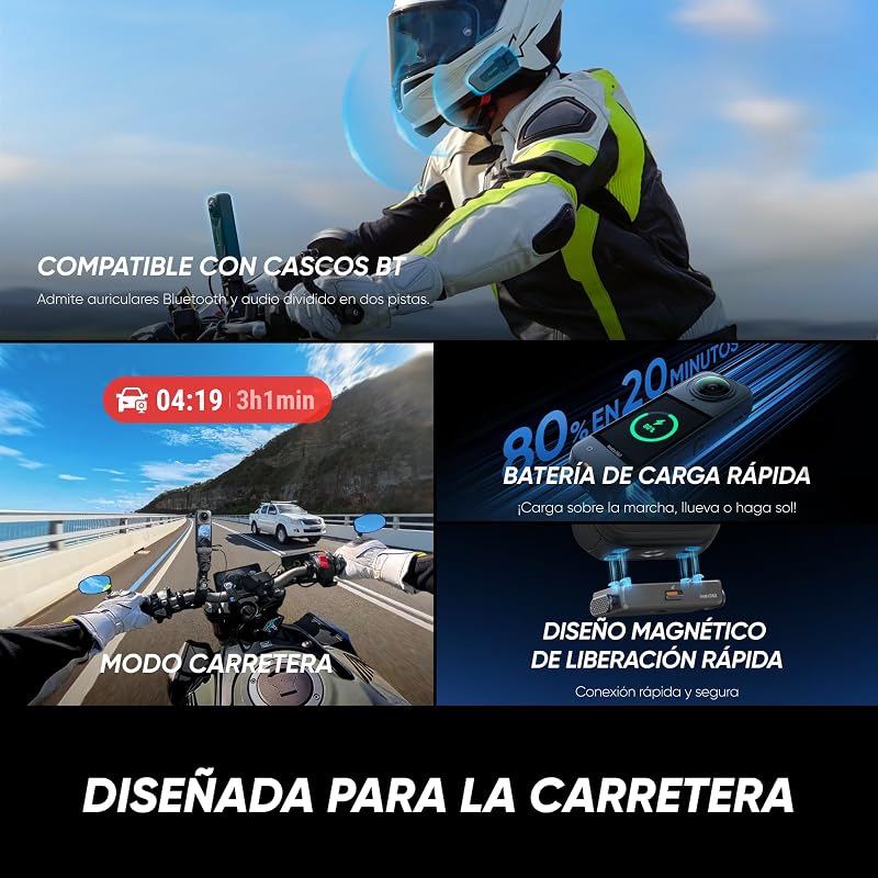 X5 - Cámara 8K en 360° Sumergible, lider con Poca luz, selfiestick Invisible, Lente Dura y reemplazable, batería de 3h, antiviento Incorporado, estabilización, con un Chip IA de Tres Piezas