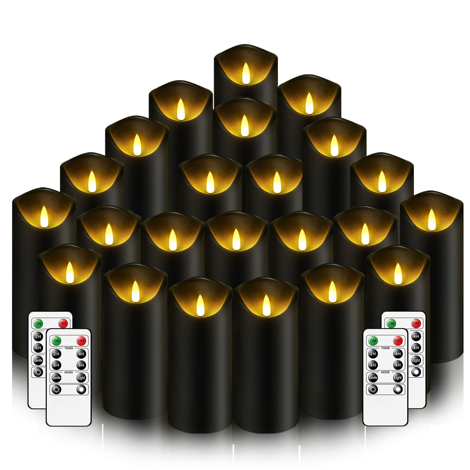 Nimiko Flameless Candles with Remote, Battery Operated Flickering Flameless Candles, LED Candles with Timer 2/4/6/8H, with Realistic LED Candles Set of 24 (D2.2 x H 5" 6" 7") (Black) Image
