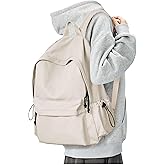 BJLFS White School Backpack for Girls Women, Waterproof High School Book Bag Cute Backpack for Men Teens Boys, Lightweight Mini Classic Basic College Backpack Middle School Back Pack Daypack