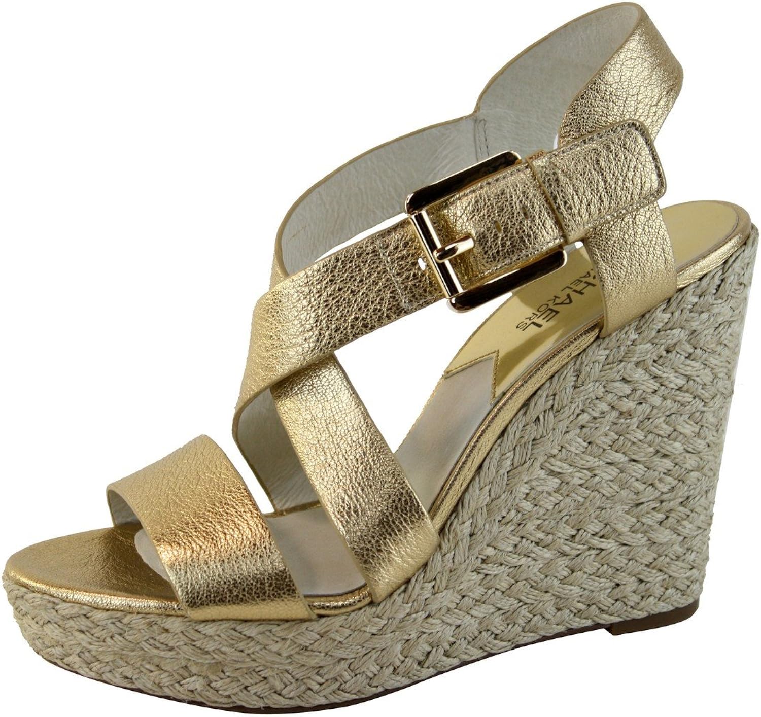 Amazon.com | Michael Kors Giovanna Platform Wedge Sandals Pale Gold (6) | Sandals