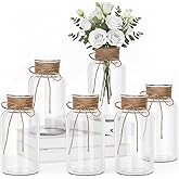 Mason Jars for Centerpiece, 6 Pack Vintage Farmhouse Glass Flower Vase Transparent White Vases Bulk for Weddings, Parties, Christmas & Home Decor