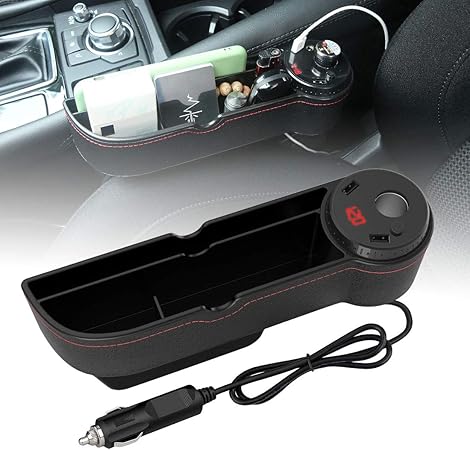 Amazon Buyfull 車用収納ポケット 隙間ポケット Qc3 0 Usb充電機能 運転席 助手席兼用 シートサイド収納ボックス 小物収納 電圧表示 シガーソケット付き ブラック ポケット ケース カバー 車 バイク