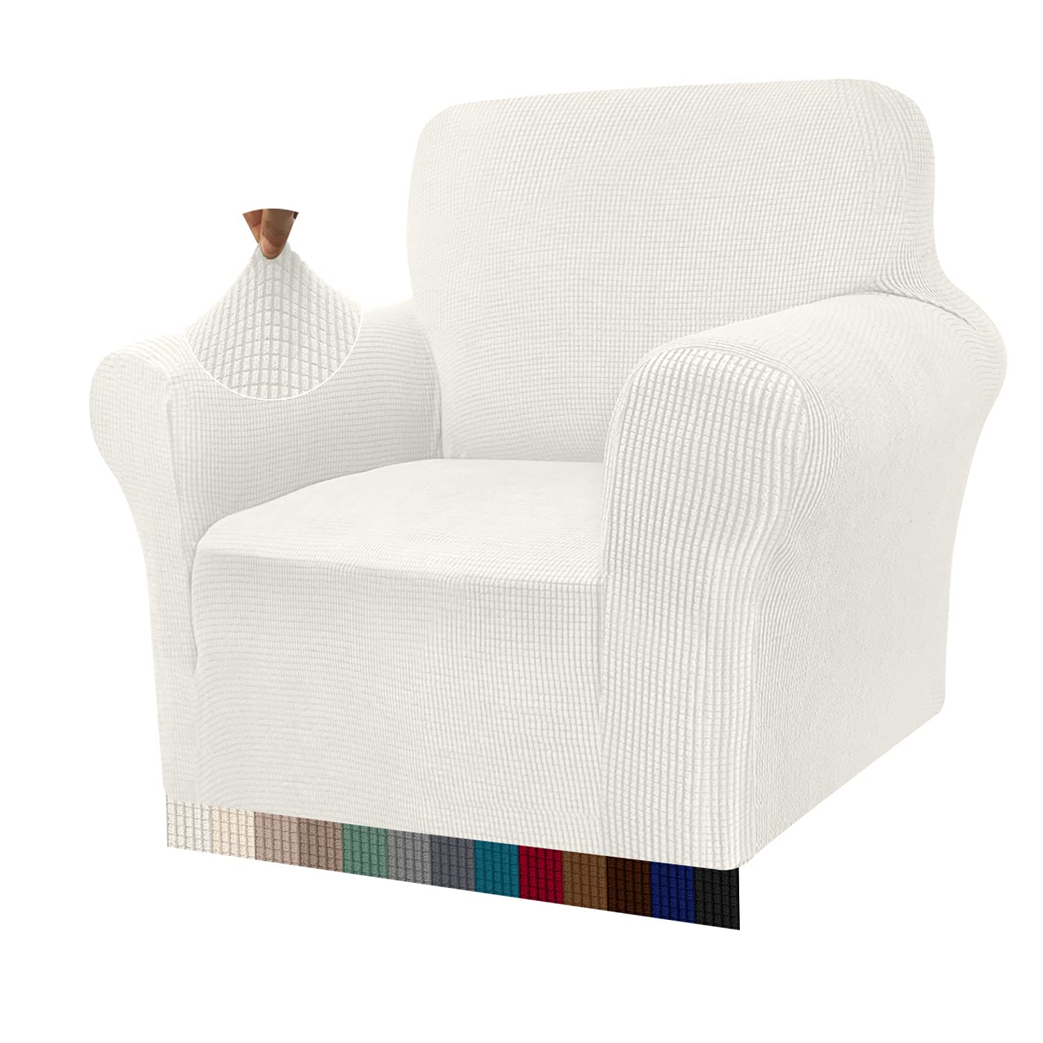 Granbest High Stretch Armchair Covers Super Soft Chair Covers for Living Room Jacquard Sofa Cover for Dogs Non Slip Chair Slipcover with Arms Furniture Protector (1 Seater, Creamy White)