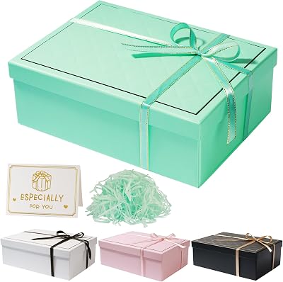 XWCHASA Gift Boxes Textured Box Set with Lid Ribbon Card Mint Green