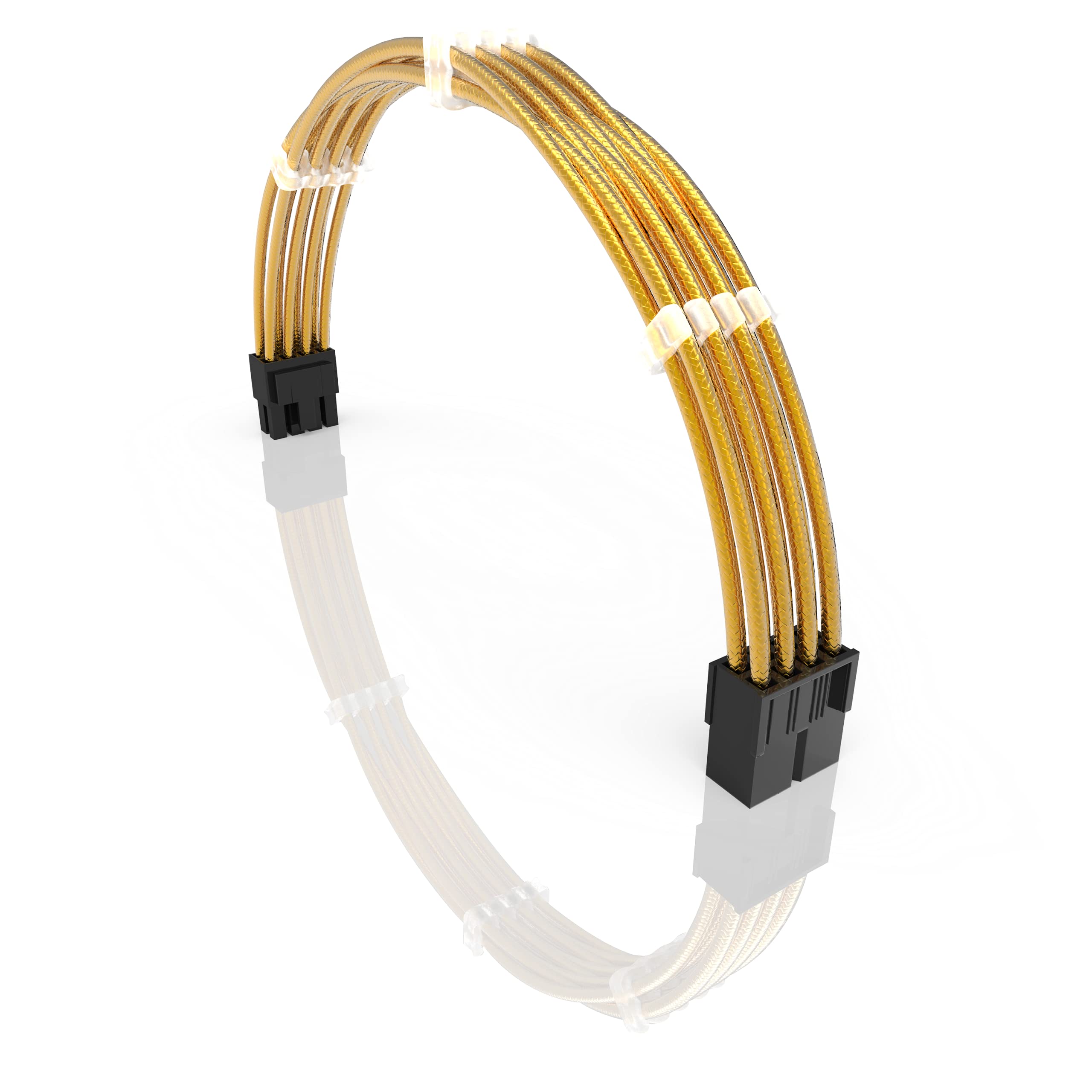 LINKUP - 30cm PSU PC Power Extension Cable Metallic Sleeved Silicone Coated Soft & Flexible to Route Custom Mod GPU w/Comb | 1x 8P (6+2) GPU PCIe | 300mm - Gold