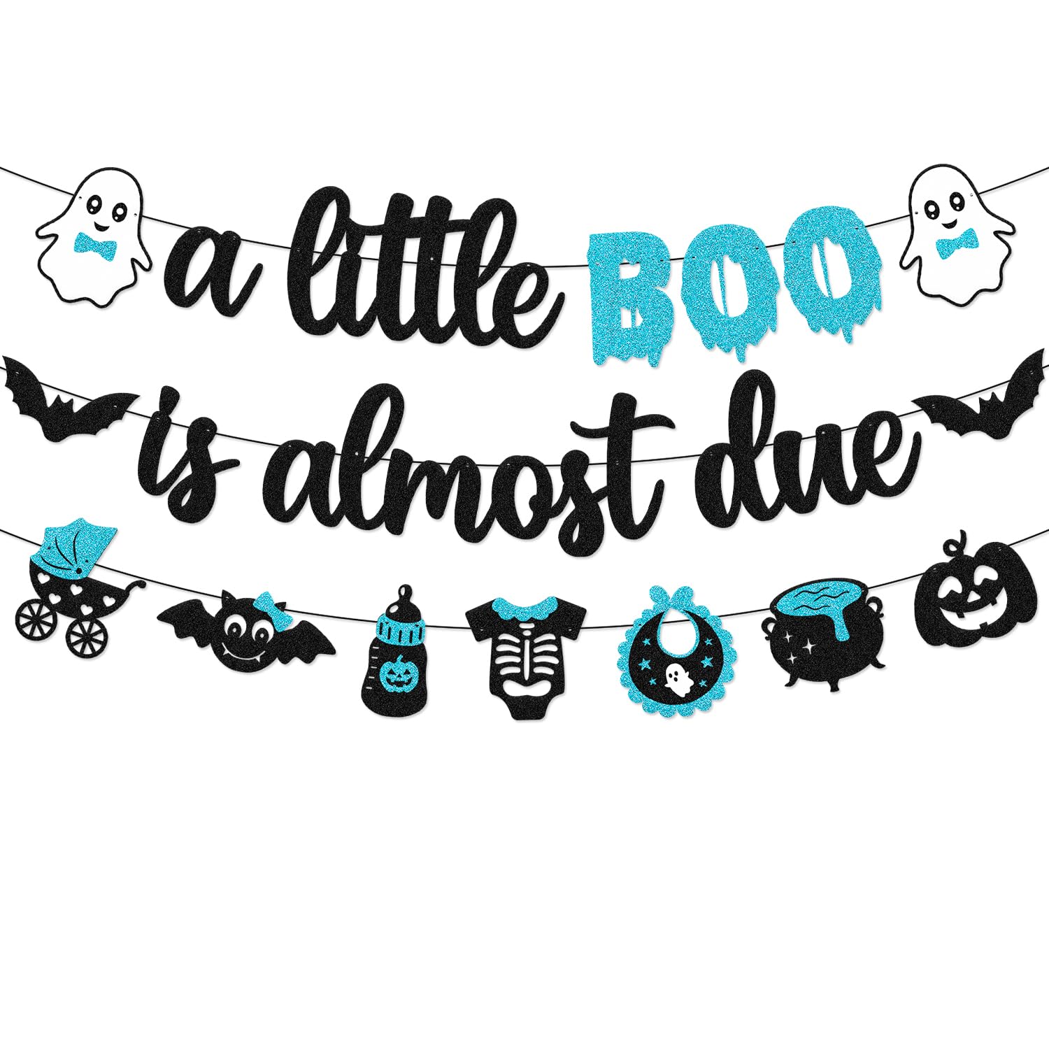 Photo 1 of A Little Boo is Almost Due Banner Boy Halloween Baby Shower Banner Halloween Gender Reveal Party Decorations Bats Ghost Theme Baby Shower Party Supplies
