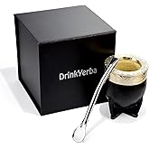 DrinkYerba Mate de Calabaza - Yerba Mate Set - Traditional Gourd - Imperial - Mate de Argentina - Handcrafted - Tea - Leather -Kitchen - Calabaza - Calabash - Cuia - Bombilla (Imperial)