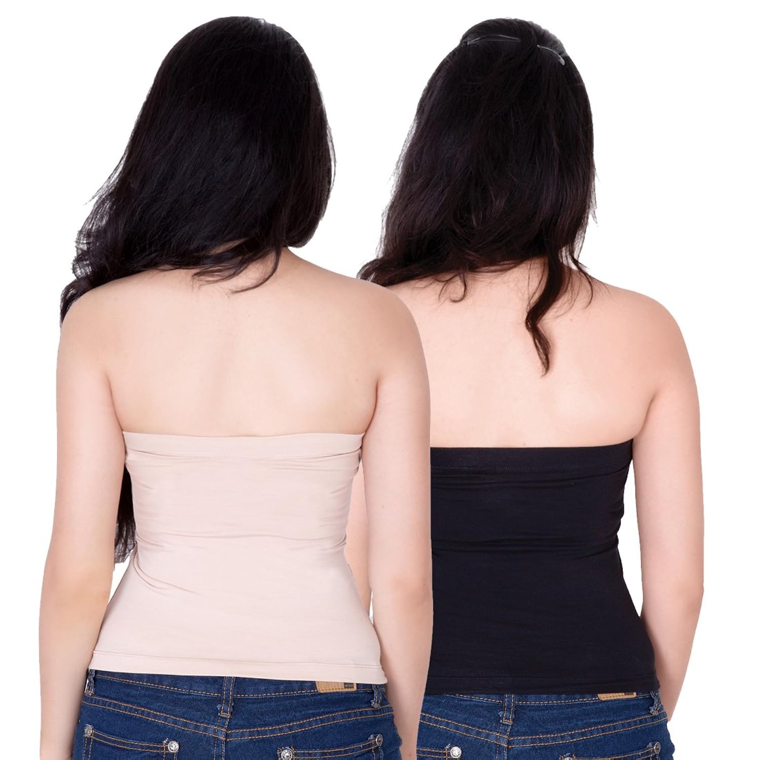 letizia inbuilt padded tube top pack of 2 (black and beige)