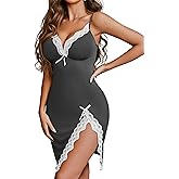 Avidlove Nightgowns for Women Side Slit Modal Strap Nightwear Lace Babydoll Chemise