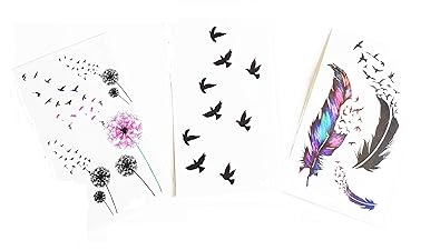 Strass Paillettes Lot De 3 Mini Tatouages éphémères Divergente Oiseaux Noir Plume Oiseau Fleur Waterproof Tatoo Temporaire Bijou De Peau