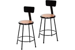 OEF Furnishings OEF6224B-10/2 Premium Commercial-Grade All-Purpose Round Stool with Backrest (24-inch Height, Black Frame, Masonite Wood Seat, 2-Pack)