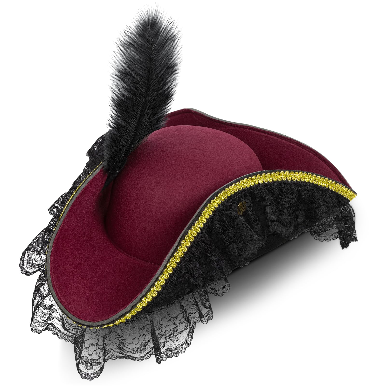 Spinosaurus Pirate Hat Adult Tricorn Hat with Feather Pirate Festive Headwear for Men and Women Halloween Role Paly Fancy Dress Accessories