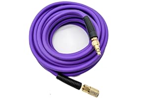 SYXQT Hybrid Air Hose(PVC) 1/4-Inch x 25FT，Air Compressor Hose 300 PSI Heavy Duty, Kink Resistant, All-Weather Flexibility with 1/4-Inch Industrial Air Fittings and Bend Restrictors,Purple