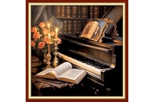 Findvoor Stamped Cross Stitch Kits for Beginners Full Range of Cross Stitching Embroidery Pattern for Kids or Adults, 11CT DIY Needlepoint Embroidery Starter Kits-Candlelight Piano 17.7x17.7 inch