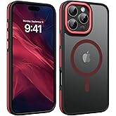 YINLAI Case for iPhone 16 Pro Max, Magnetic Case [Compatible with Magsafe] Supports Wireless Charging Slim Translucent Matte Women Men Shockproof Protective Back Phone Cover 6.9 Inch,Black/Red