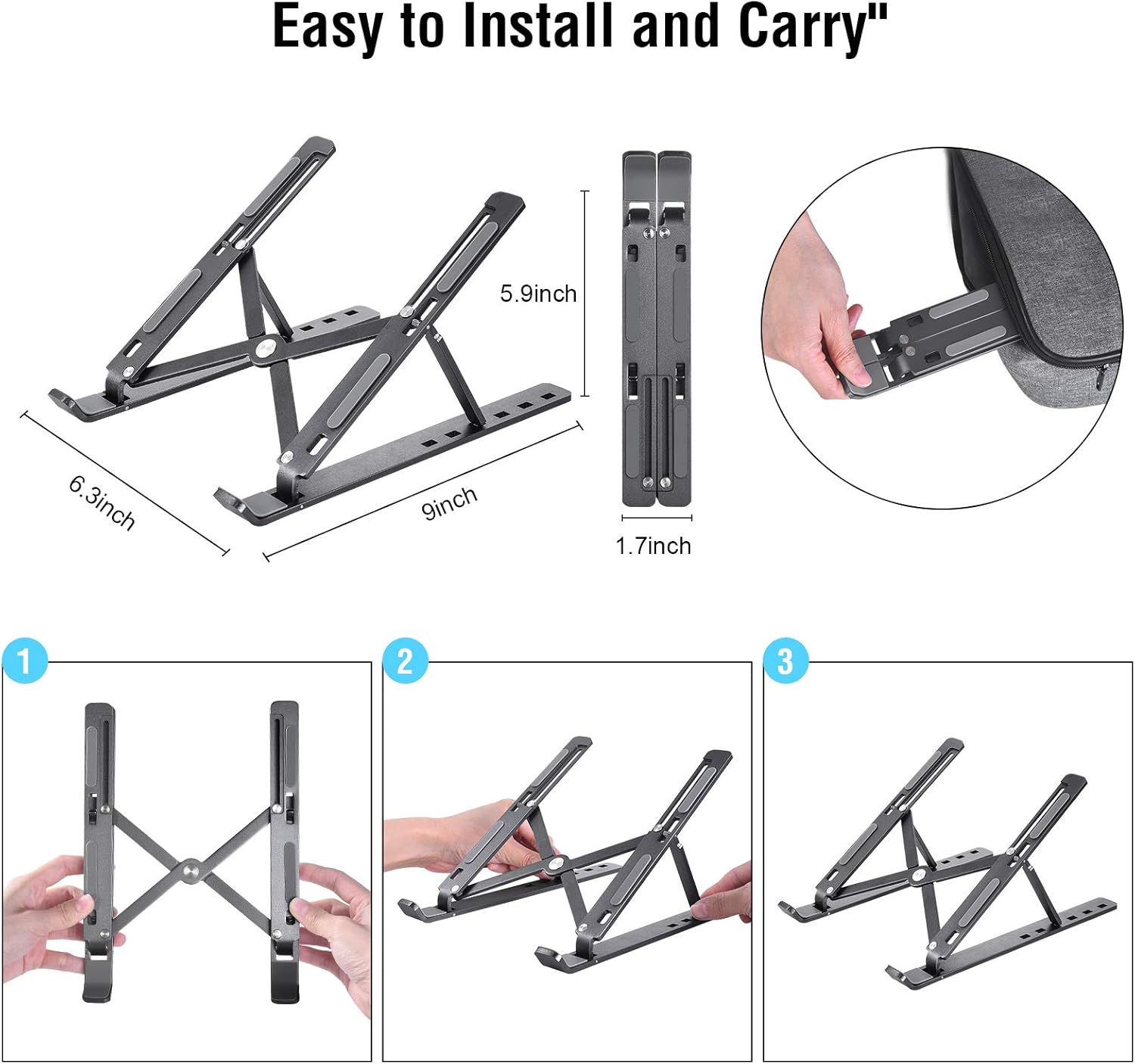 Laptop Stand, YITUMU Laptop Holder Riser Computer Tablet Stand, 6 Angles Adjustable Aluminum Ergonomic Foldable Portable Desktop Holder Compatible with MacBook,iPad, HP, Dell, Lenovo 10-15.6”: Electronics