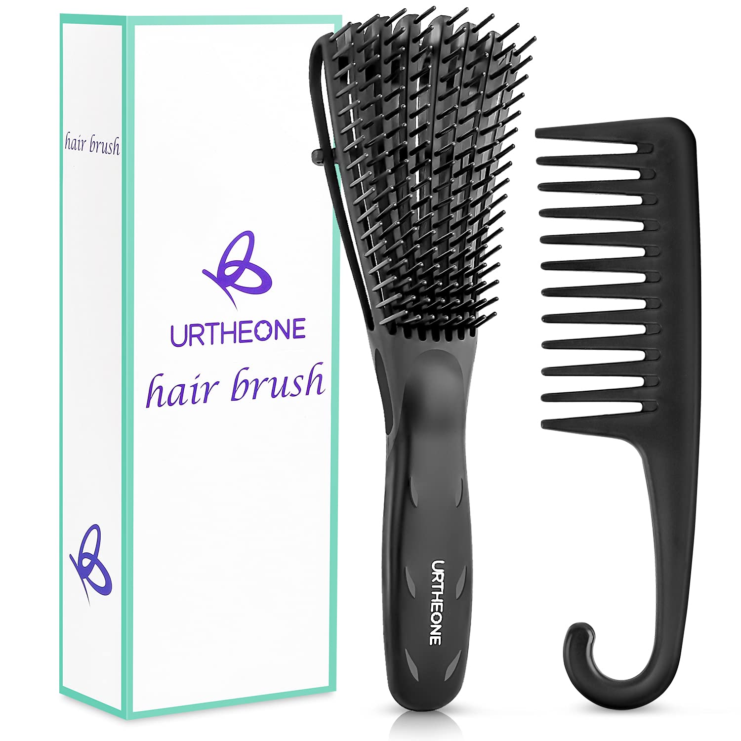 Hair Brush,Detangle Hair Brush, Detangler Brush for Women Men Adults Kids Afro American Type 3a-4c, Detangling Nylon Bristle Brush for Kinky Curly Coily Wavy Wet and Dry Hair,Black