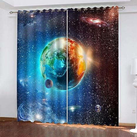 3D Kinderzimmer Verdunkelungsvorhänge Kosmischer Himmel 150Wx166H Cm