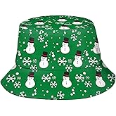 Christmas Snowman with Snowflakes Bucket Hat Unisex Fashion Print Christmas Reversible Bucket Hat for Men Women