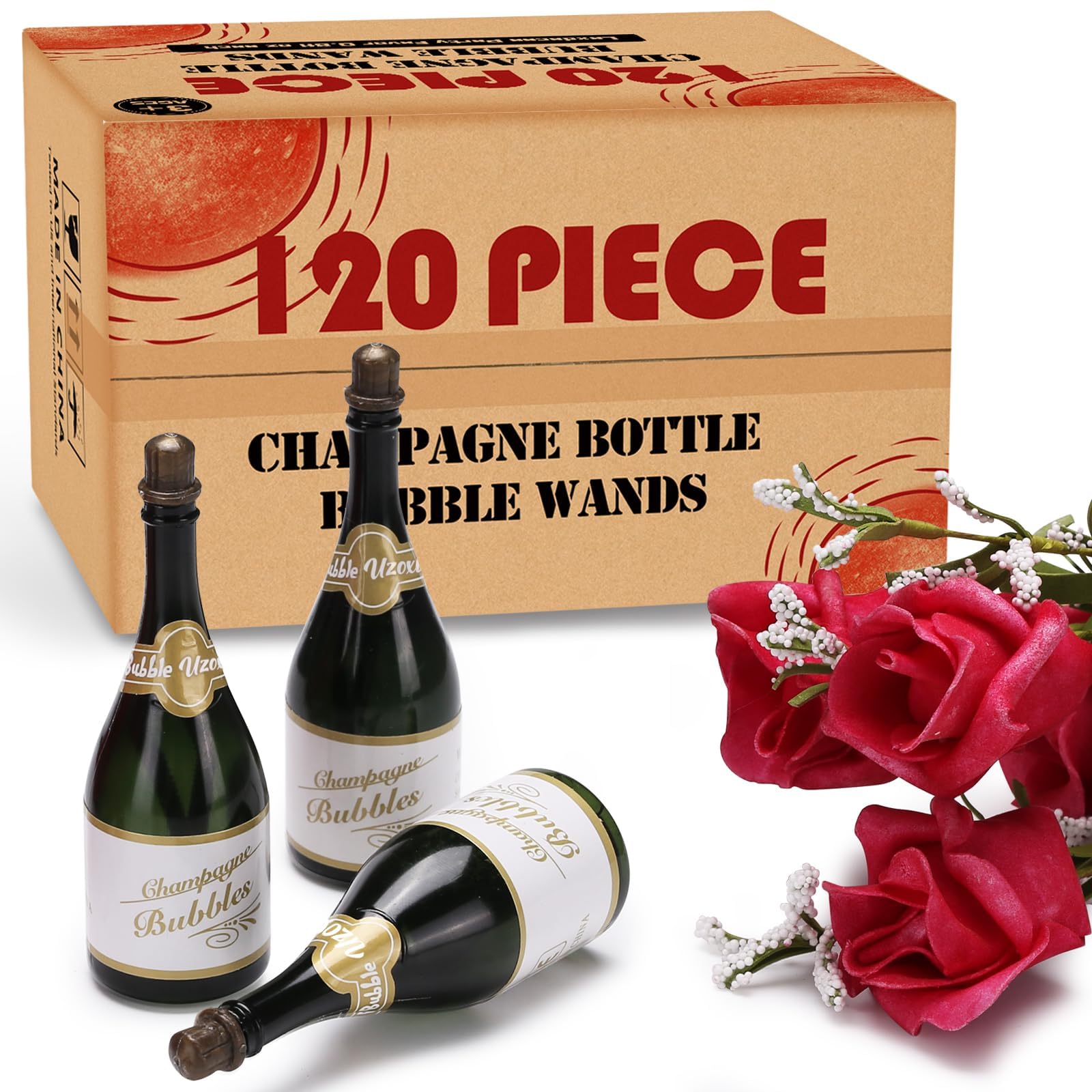 Photo 1 of 120 Pack Mini Champagne Bottle Bubble Bulk, Ideal for Wedding Send Off, Bridal Shower or Engagement, Anniversaries Celebration, Valentine’s Day, Family Reunion, Party Favor for Guests Newlyweds Couple