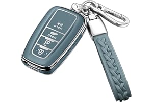 Autophone Compatible with Toyota Key Fob Cover with Keychain Fit For 2018-2024 Camry RAV4 Highlander Avalon C-HR Prius Corolla GT86 (Storm Blue)