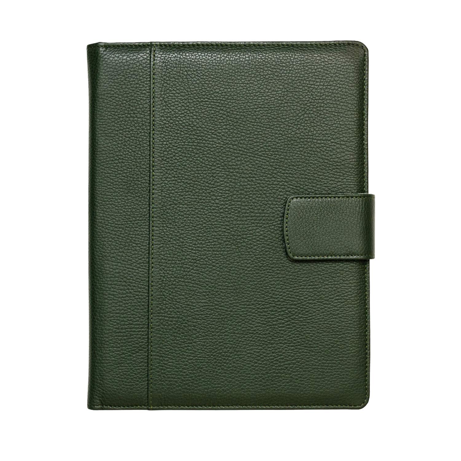 Document Holder in 100% Genuine Full Grain Hammered Leather - Handmade by Expert craftspeople - Spacious and Safe, Perfect for Meetings and Lessons - with Magnetic Closure - Dark Green