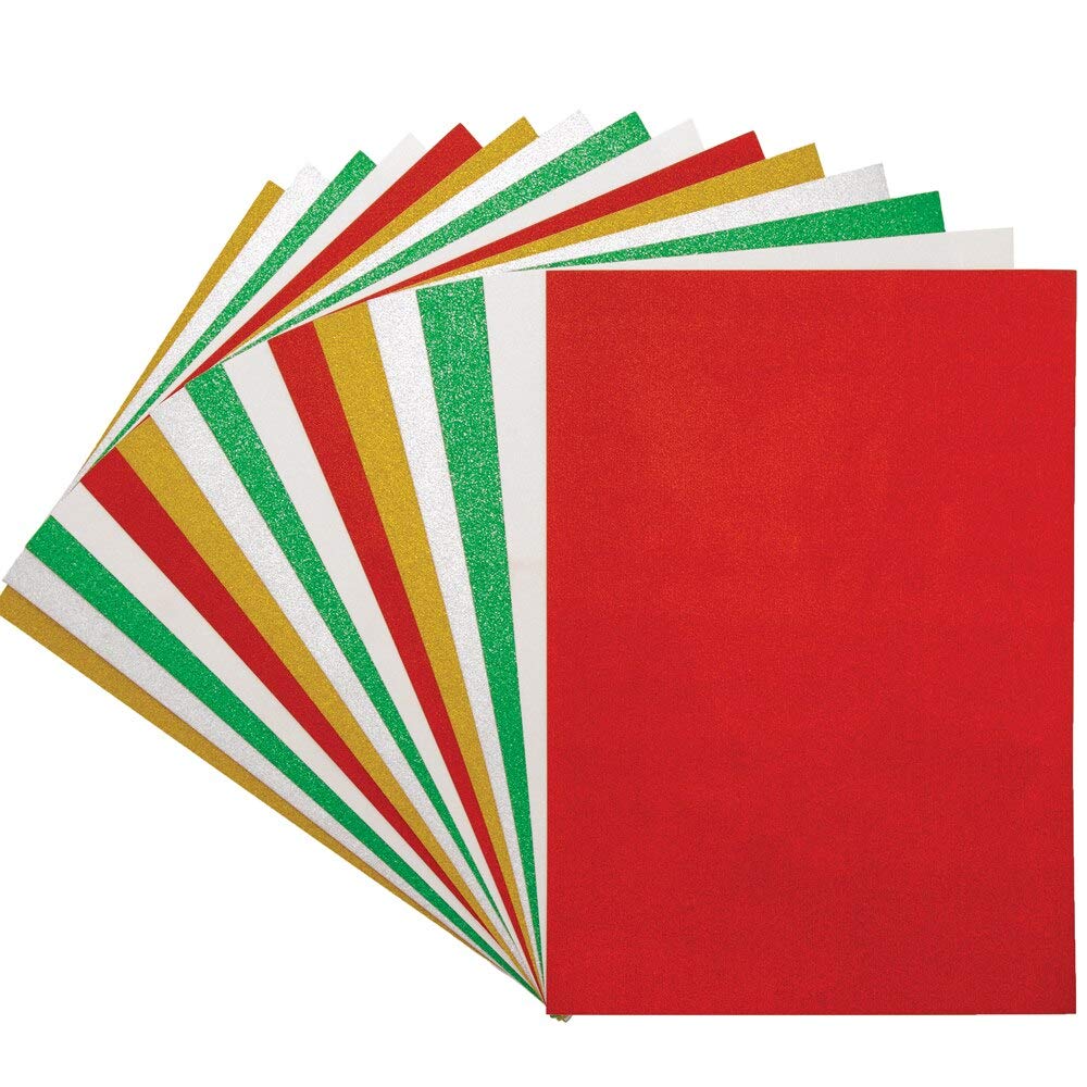 Baker Ross Christmas Glitter A4 Card - Pack of 15, Christmas Craft Essential Sheets for Arts and Crafts (AW919)
