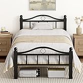 Blbeed Metal Twin Bed Frames, 1500lb No Squeak Metal Platform with Headboard, 12" Underbed Storage, Tool-Free 30-Min Assembly No Box Spring Needed for Dorms/Apartments