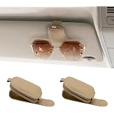 Yuoyar Magnetic Leather Sunglasses Holder for Car, 2 Packs (Beige) | Magnetic Car Visor Accessories