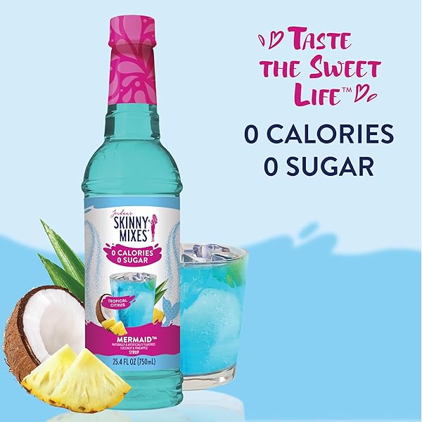JORDAN’S SKINNY MIXES SUGAR FREE SYRUP, MERMAID FLAVOR, FRUIT FLAVORED WATER ENHANCER, DRINK MIX FOR ICE TEA, LEMONADE & MORE, ZERO CALORIE FLAVORING, KETO FRIENDLY, 25.4 FL OZ, 1 PACK