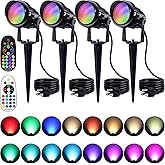 SUNVIE Spot Lights Outdoor 12W RGBW Color Changing Landscape Lights with Remote Control 120V RGB Landscape Lighting Waterproof Outdoor Spotlights for Yard Garden Patio Lawn Decorative, 4 Pack
