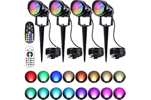SUNVIE Spot Lights Outdoor 12W RGBW Color Changing Landscape Lights with Remote Control 120V RGB Landscape Lighting Waterproof Outdoor Spotlights for Yard Garden Patio Lawn Decorative, 4 Pack