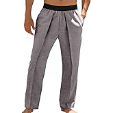 Runcati Mens Casual Linen Pants Elastic Waist Straight Leg Pants Lightweight Loose Fit Summer Beach Yoga Trousers