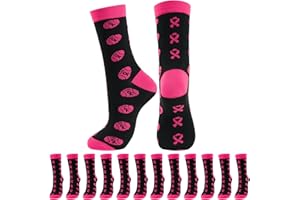 LEORATE 24 Pairs Breast Cancer Awareness Socks Bulk Soft Pink Ribbon Football Socks for Women Softball Volleyball Sport