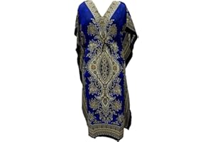 INDYATTIRE Women's Kaftan Party Kimono Dress Maxi Long Loungewear Nightwear Beach Cover up Caftan Free Size