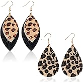 2 Pairs Leopard Earrings, Faux Leather Leopard Print Earrings, Lightweight PU Leather Cheetah Print Dangle Earrings for Women Weddings, Parties, Ceremonies, Banquets, Gifts